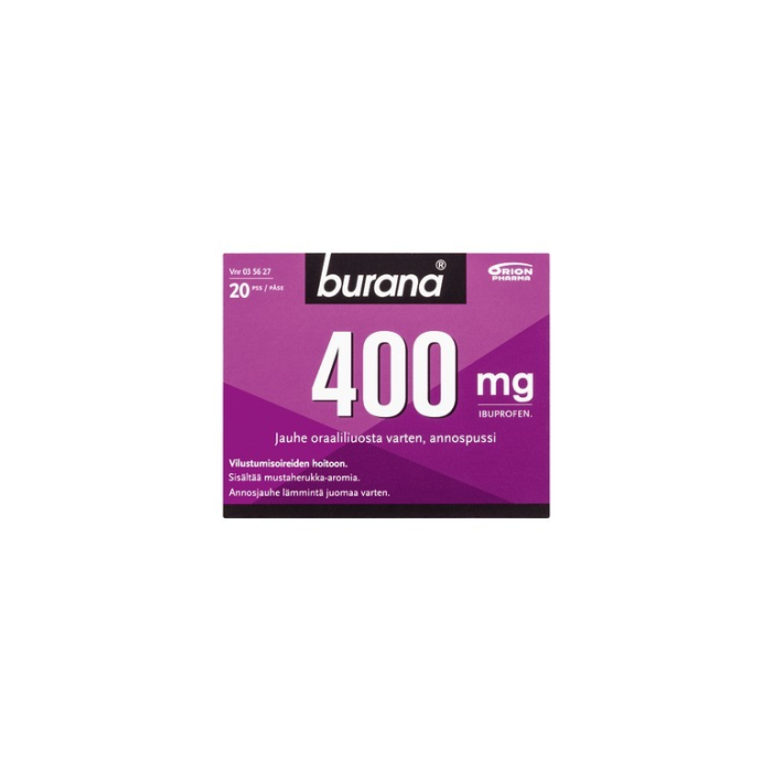 BURANA jauhe oraaliliuosta varten, annospussi 400 mg 20 kpl