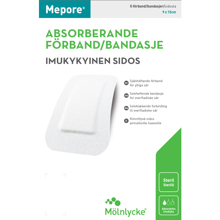 Mepore kiinnittyvä sidos 9x20 cm 5 kpl kuva 2