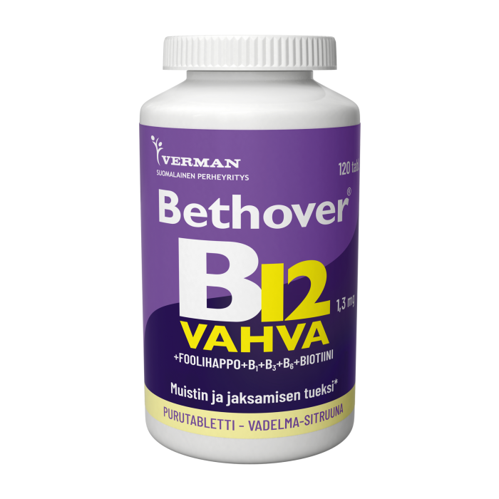 Bethover Vahva B12 Vadelma-Sitruuna 120 tabl kuva 2