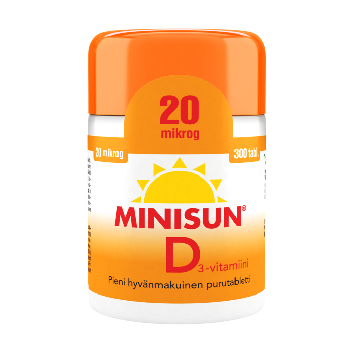 Minisun D-vitamiini 20 mikrog 300 purutabl kuva 3