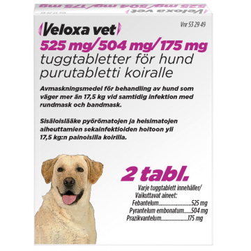 VELOXA VET purutabletti 525 mg / 504 mg / 175 mg 2 fol