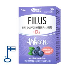 Fiilius Arkeen + D3 Mustikka 30 purutabl